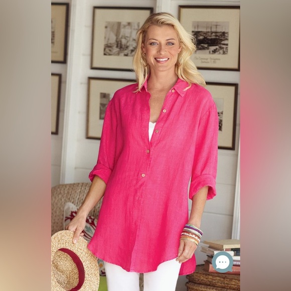 Soft Surroundings Tops - Soft Surroundings Outer Banks Linen Big Shirt Pink Flambé‎ 
SZ L